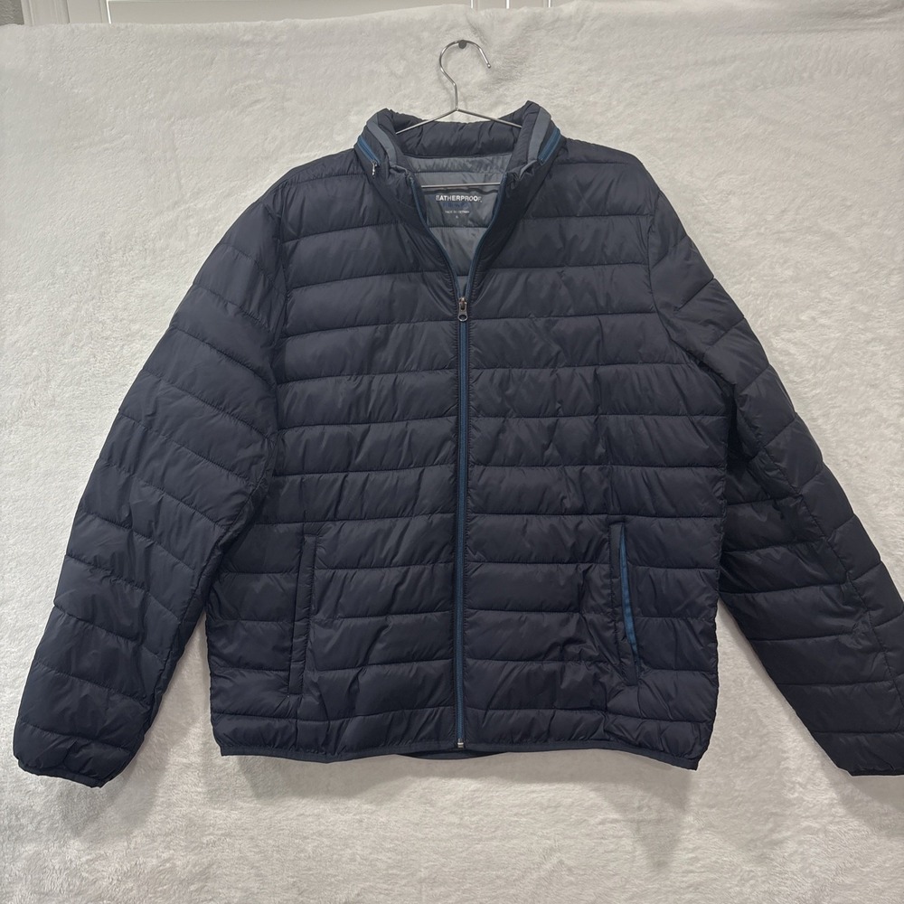 weatherproof Puffer jacket xl, Navy Blue , Zip In Hood, Zip Closure Pockets.